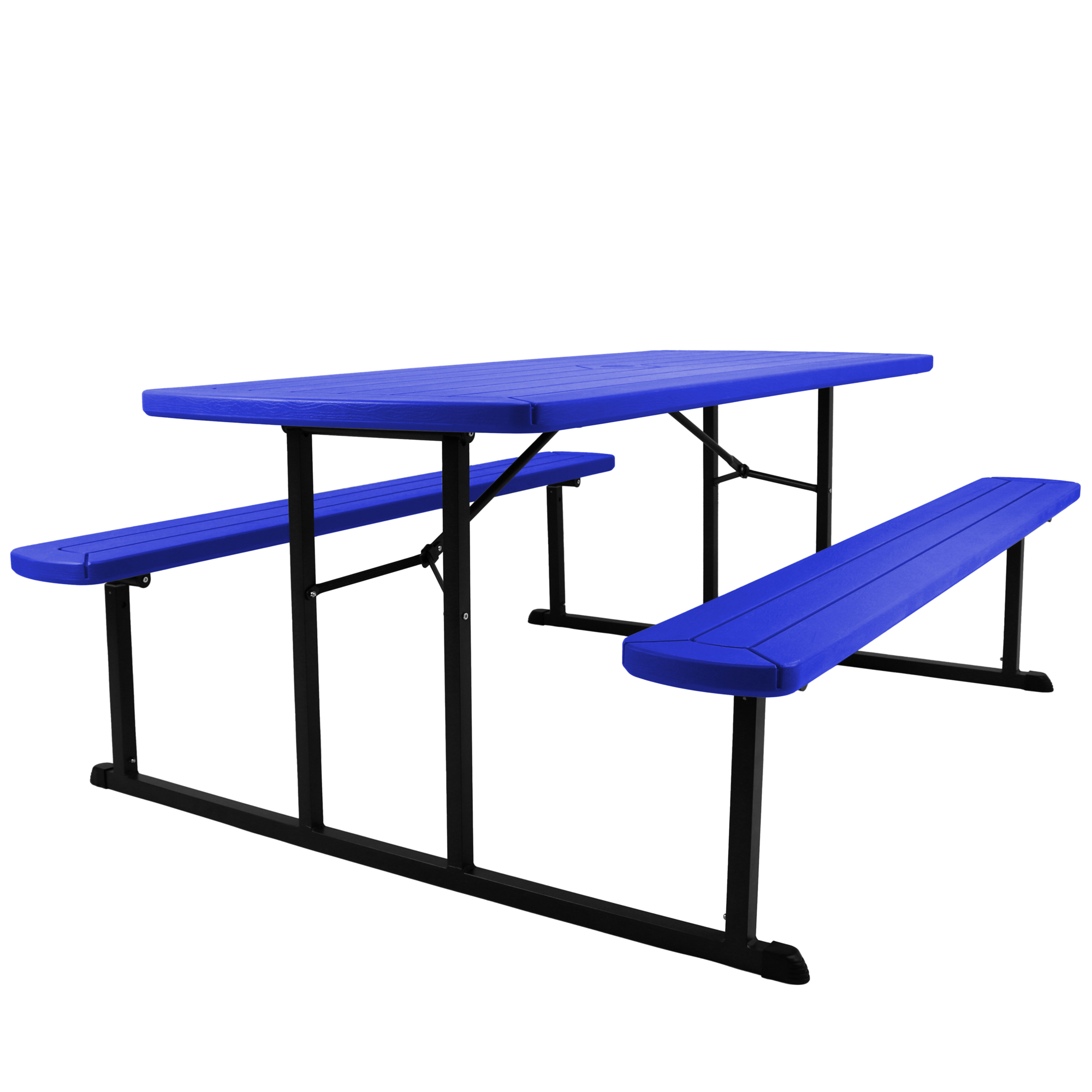 National Public Seating, Blow Molded Picnic Table Blue, Black Frame, Table Shape Rectangle, Primary Color Blue, Height 29.5 in, Model# BMPT3072-BK04